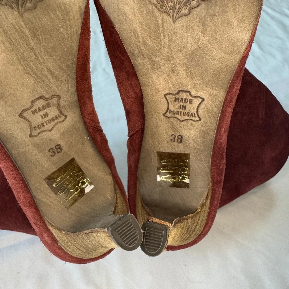 Free People Burgundy Suede Pointed Toe Stiletto Ankle Boots‎ EU 38 US Size 7.5